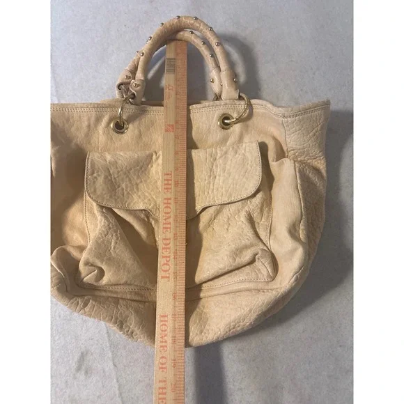 Aleanto Collezioni Leathe Tote Bag Women Cream Good Made in Italy Studded Handle - Picture 9 of 11
